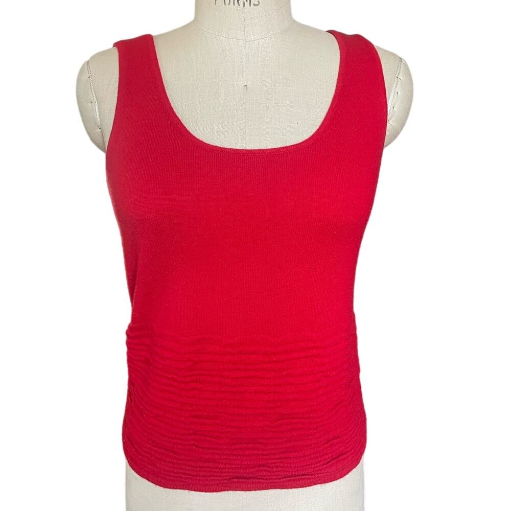 Lafayette 148 100% Cashmere Cherry Red Knit Shirt Tank Top Size Medium